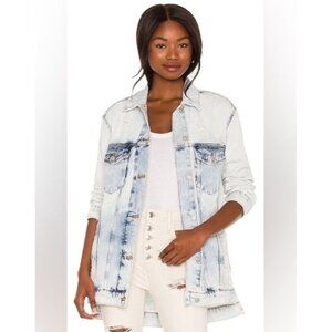 We The Free People Women's Sz XS Destroyed Long & Lean Trucker Jacket Acid Wash